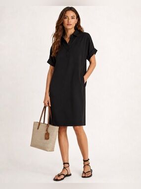 Minimalist Black Polo Style Shirt Dress